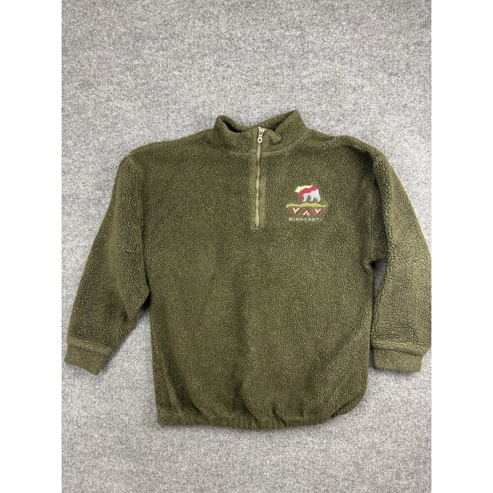 Vintage Art Unlimited Jacket Mens Large Green Berber Fleece 1/4 Zip Minnesota‎